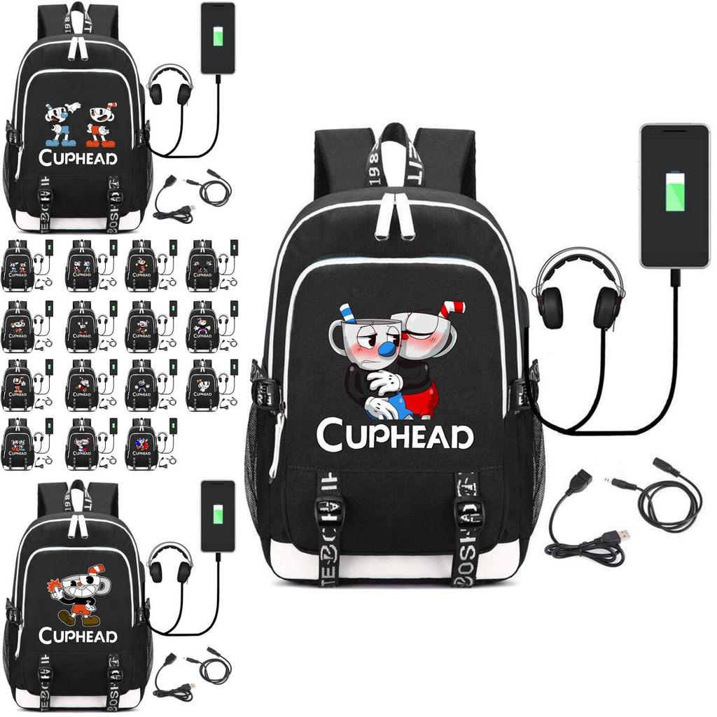 Стильный рюкзак Cuphead с портом USB для зарядки для детей и мальчиков, для школы