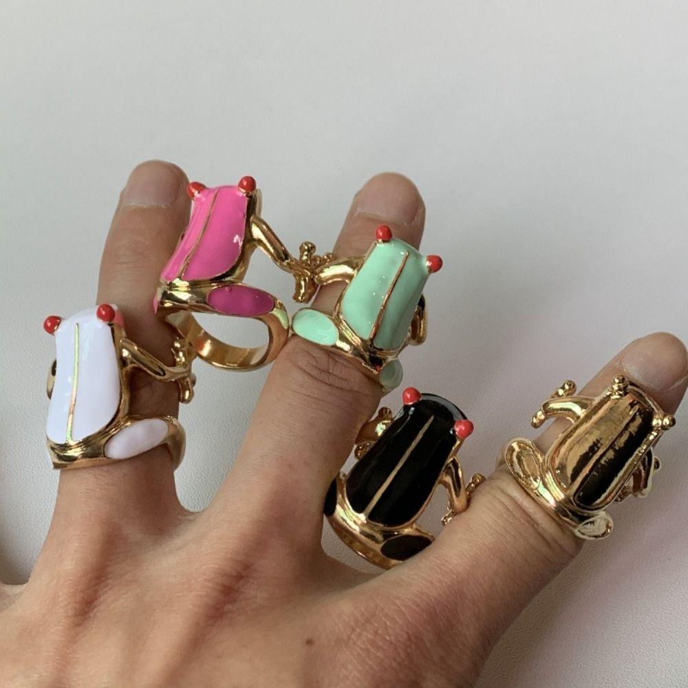 Korean Style Frog Drip Oil Ring Geometric Enamel Ring Creative Painting Ring Gift