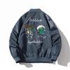 Mens Oversized Bomber Jacket Casual Cotton Outerwear With Embroidery Ribbed Cuffs