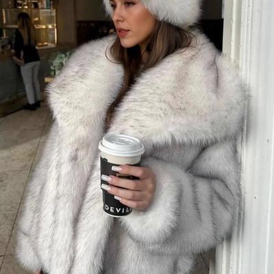 Новое осенне-зимнее женское теплое пальто из искусственного меха с большим лацканом, плюшевое пальто из искусственного лисьего меха, топы