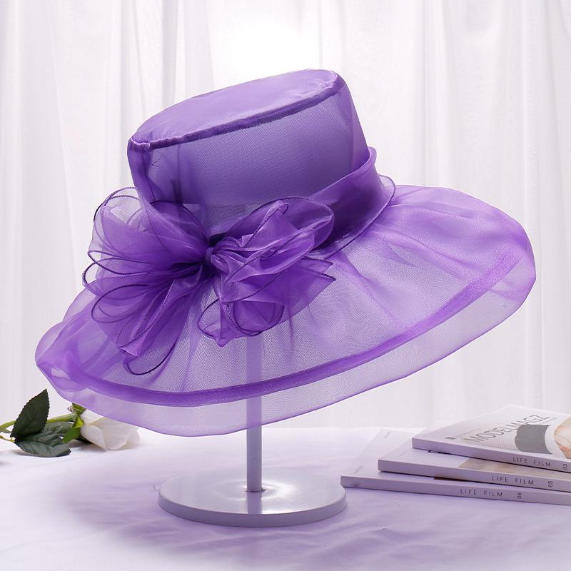 Fashion summer organza hat women flower UV protection beach gauze hat sunshade big brim hat