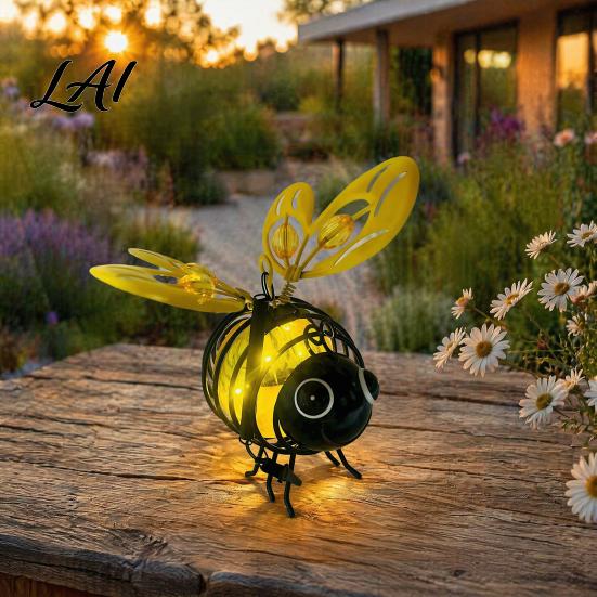 Whimsical Bee Yard Decorations Solar Powered Hanging Lights Metal Bouncy Spring Ornaments IP65 Waterproof Outdoor Lights Fairy for Backyard