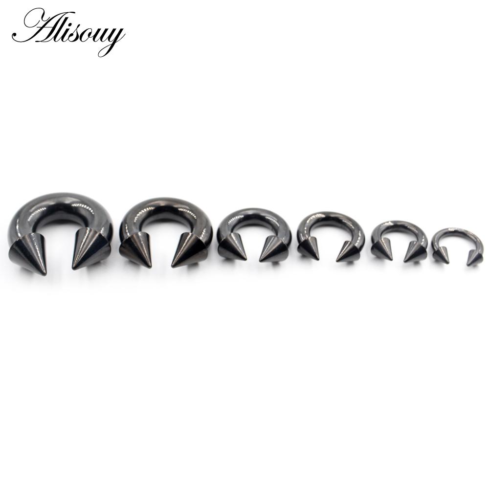 Alisouy 1PC Черный Шип Подкова Носовое Кольцо Stainelss Стальной Конус Большой Калибр Пирсинг Внутренняя Резьбовая Перегородка Ухо Расширитель Пробка