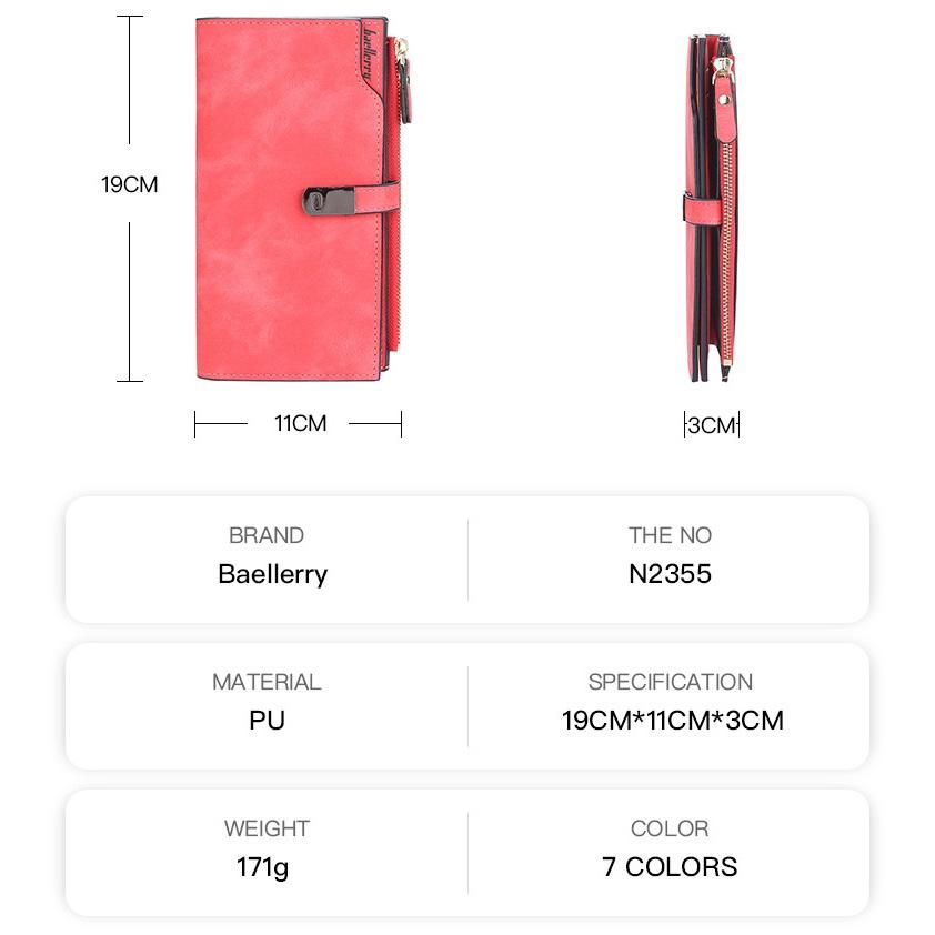 Baellerry Women Fashion Zipper Handbags PU Leather Vintage Design Card Holder Wallet Classic Coin Purse for Ladies Gifts