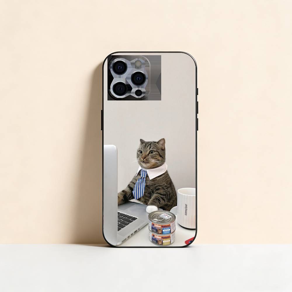 Table Working Cat Phone Case For iPhone 17,16,15,14,13,12,11 Plus,Pro Max,XS,Soft Silicone Black Cover