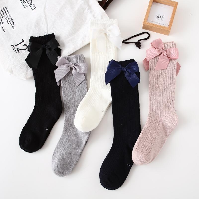Solid Children Socks With Bows Cotton Baby Girls Socks Soft Toddlers Long Socks For Kids Princess Knee High Socks for Girls 2022 New Spring Autumn