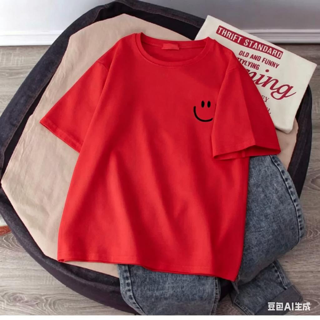 2026 New Summer Smiling Face Print Kids T-shirt Short-sleeved Pure Cotton Loose Basic Versatile Cool Simple Kids Tees Tops