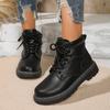 Женские модные повседневные ботинки для отдыха на открытом воздухе 2024 года, зимние новые теплые ботинки на низком каблуке с круглым носком, большие размеры, женская модная трендовая обувь на платформе