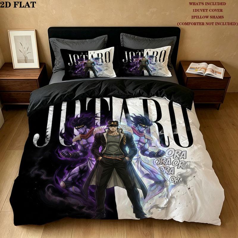 Jojos Bizarre Adventure Pattern Bedding Quilt Set Quilt Cover Pillowcase Home Birthday Gift(1 * duvet cover + 2 * pillowcase, without core)