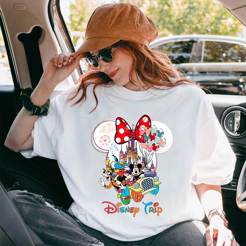 Miniso 2025 Disney Поездка Микки Минни Маус Футболки Y2k Мода Женская Уличная Одежда Повседневные Топы Хлопок Повседневный Свободный Короткий Рукав