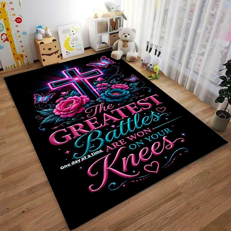 Greatest Battles Floral Cross carpet Non-slip rug suitable for living room and bedroom sofas