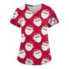 Женская мода с рождественским принтом и короткими рукавами с v-образным вырезом, маленькая рабочая футболка с карманами