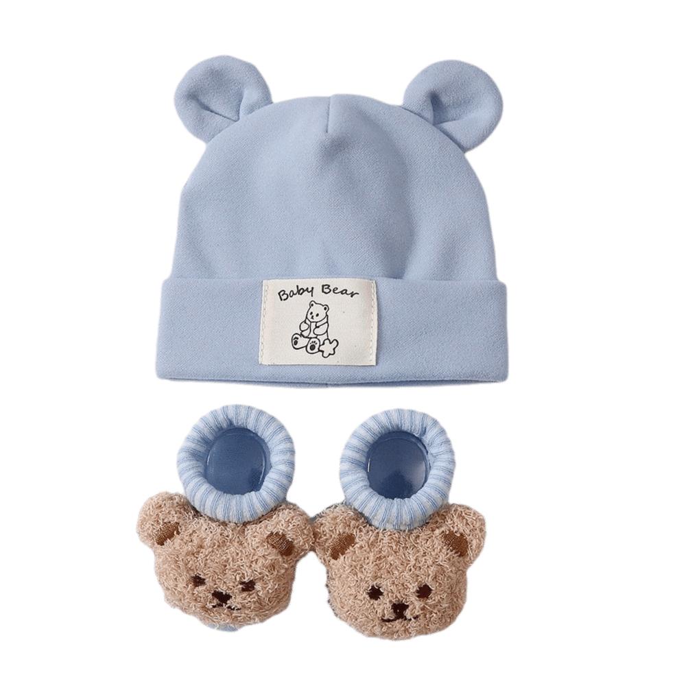 2Pcs/Set Cotton Baby Hat Socks Set Warm Baby Turban Socks Cute Bear Ear Beanie Autumn Winter