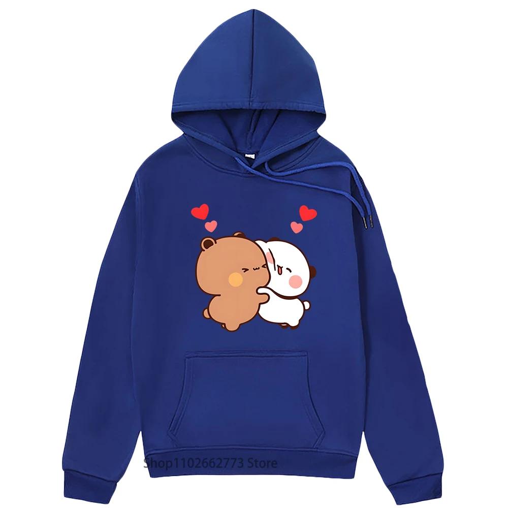 Толстовки с капюшоном для пар с пандой и коричневым медведем для девочек-подростков Kawaii Graphic Bubu Dudu Sweatshirt Women Men Cartoon Clothes