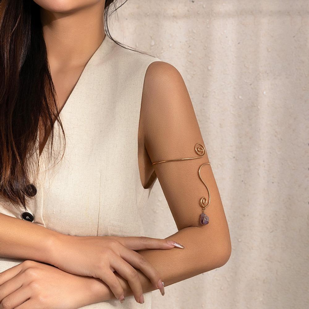 Кулон-капля воды из камней, Браслеты-манжеты на руку, Богемный спиральный браслет на плечо для женщин