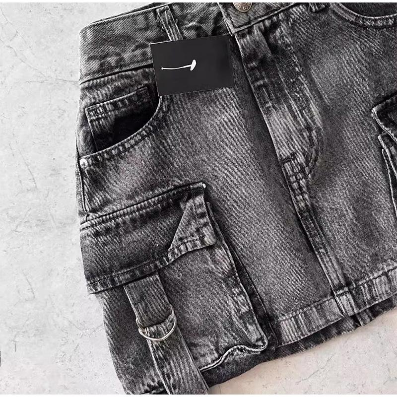 Юбка из денима в стиле ретро Y2K Harajuku Goth Short Skirt Черная мини-юбка с низкой талией Повседневная весна-лето Сексуальная облегающая юбка на бедрах