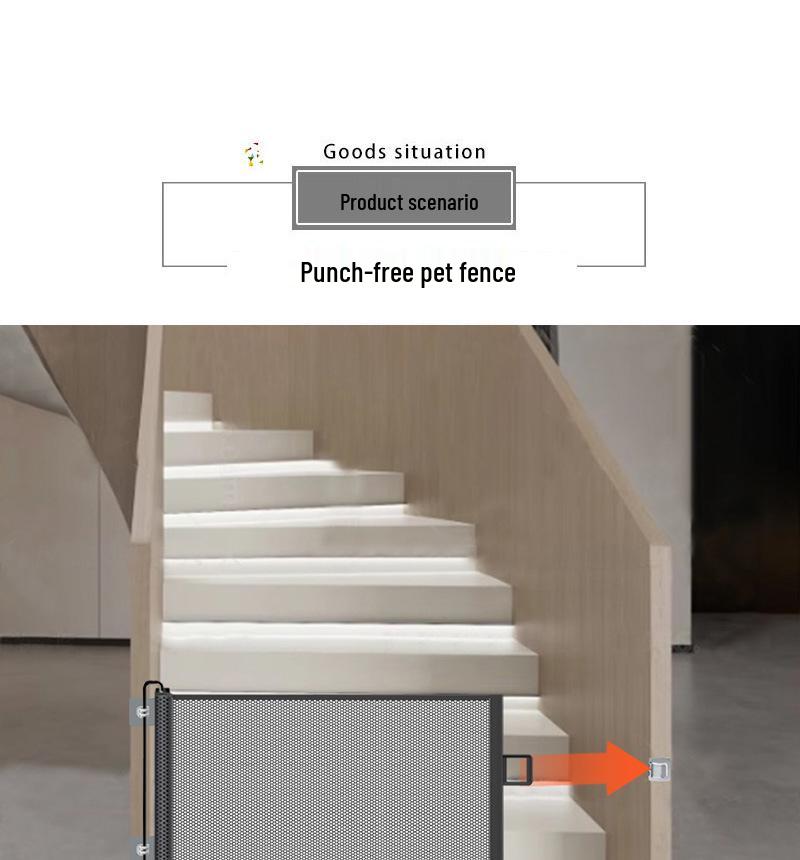 Retractable Pet Gate: Indoor Safety Net for Dogs & Cats, No-Drill Isolation Fence for Stairways & Hallways