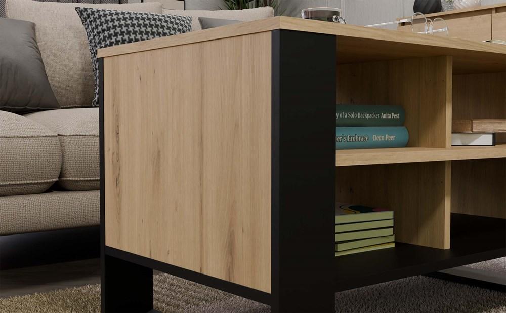 Coffee Table 4 Shelves Modern 4P Artisan Oak Black