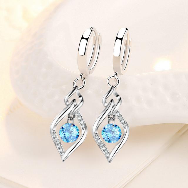 925 Sterling Silver Woman Fashion Jewelry High Quality Blue Pink White Purple Crystal ZirconSelling Earrings