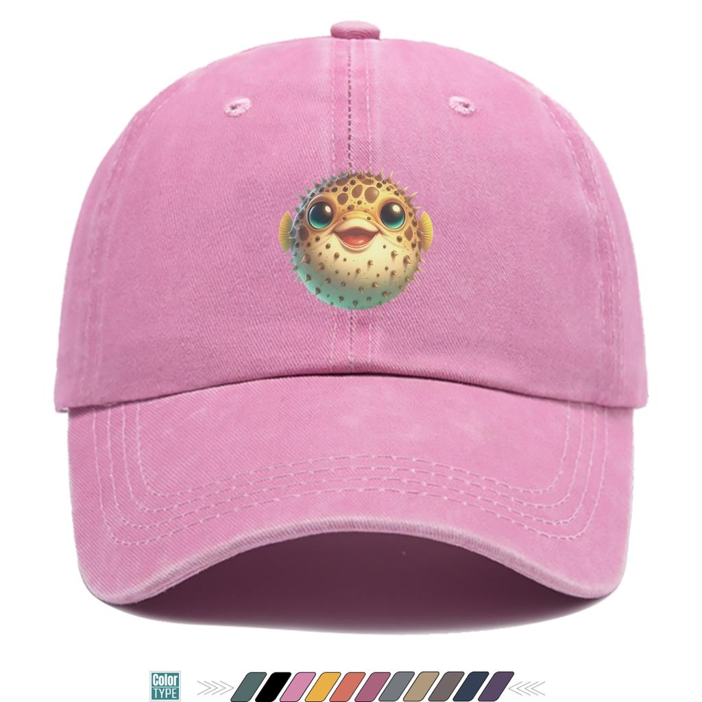 pc Cute Pufferfish Pattern Printed Cap Comfortable And Breathable Stylish And Attractive Cartoon Game Black Classic Papa Hat