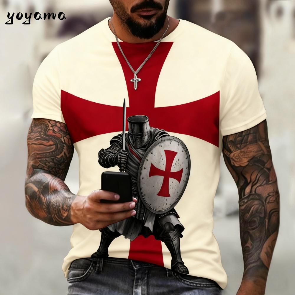 Vintage Knights Templar 3D Print T-Shirt Kids Summer Kids Short Sleeve Tee Boy and Girl T-Shirts Street Y2k Clothes