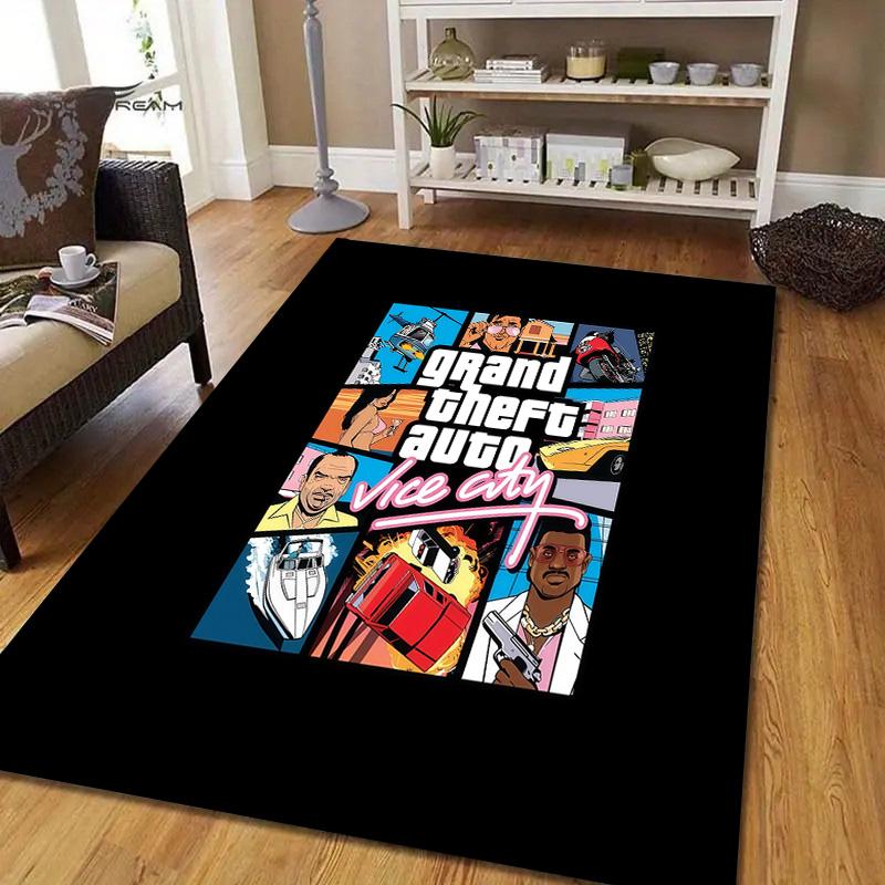 Grand Theft Auto Flannel Pattern Square Carpet,Area Rug,Carpet Rug for Living Room Bedroom Sofa Playroom Decor,Non-slip Floor Mat