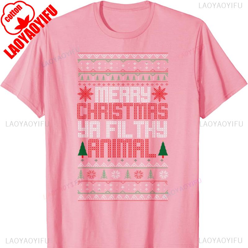 Christmas Merry Xmas Ya Filthy Animal Meme Lol Ugly Camiseta Negro Crew Neck Short Sleeve Cotton Top All Seasons Casual Fashion