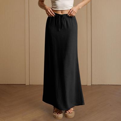 Женская макси-юбка средней посадки, однотонная длинная юбка на шнурке, легко сочетающаяся с женской юбкой для работы, отдыха, повседневной носки