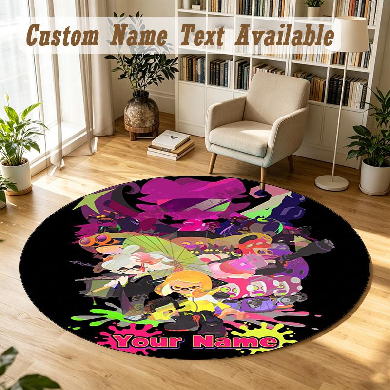Round Rug Custom NameSplatoon Pattern Non Slip Carpet Home Floor Decor