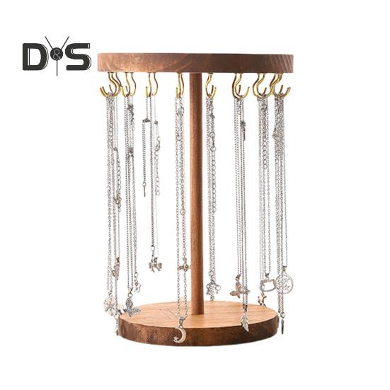 Standing Necklace Holder Jewelry Organizer with Hooks Wooden Base Headband Organizer Display Stand for Girls Necklaces Bracelets