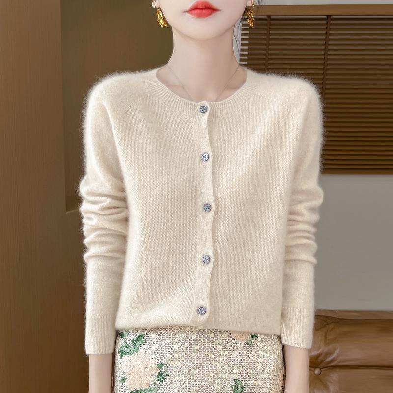Женский кардиган с круглым вырезом Qinghe кашемир 30% кашемир 70% шерсть женский осенне-зимний кашемировый кардиган мягкий и теплый