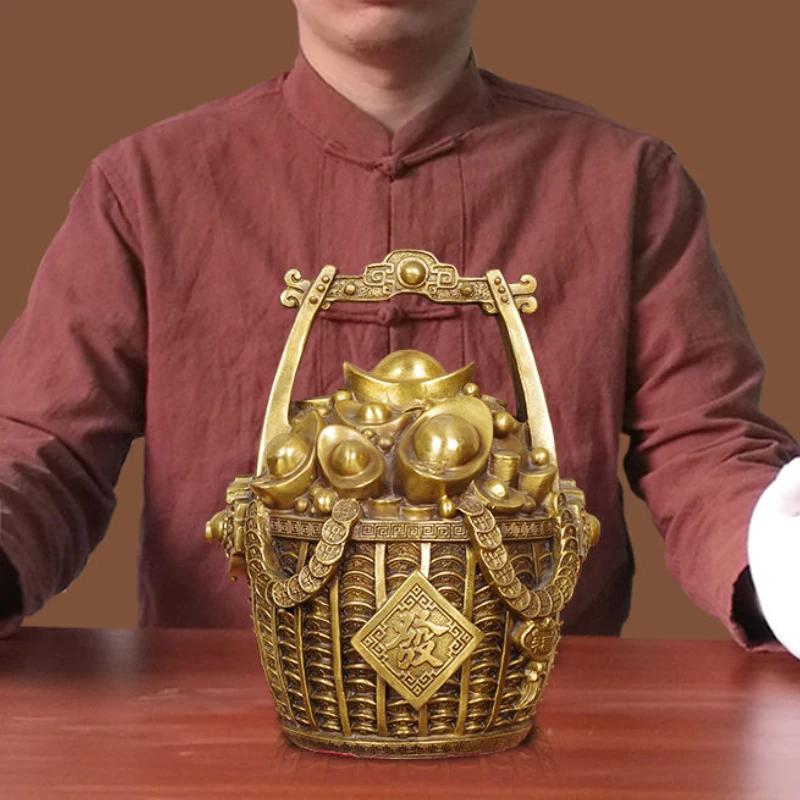 Ведро золотых украшений из латуни для привлечения богатства. Хранилище денег. Банку для гостиной. Вход в домашний декор. Украшения для магазина. Изделия ручной работы.