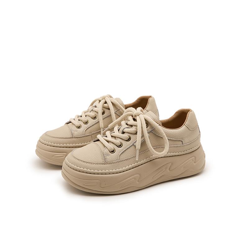 First layer cowhide casual bread shoes women's 2025 spring and autumn fashion versatile platform muffin retro sports board shoes women
