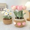 Крючковатый цветок Готовый продукт Тканый тюльпан Маргаритка Цветок в горшке Букет Пряжа Вязание крючком Материал Сумка Украшение Цветок