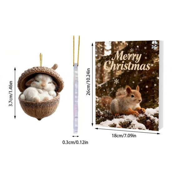 2025 Лесные животные Желуди Украшения Адвент-календарь 2D Акрил Уютный Лес Набор Рождественских украшений Шишка Животное Обратный отсчет Украшение для Рождественской елки