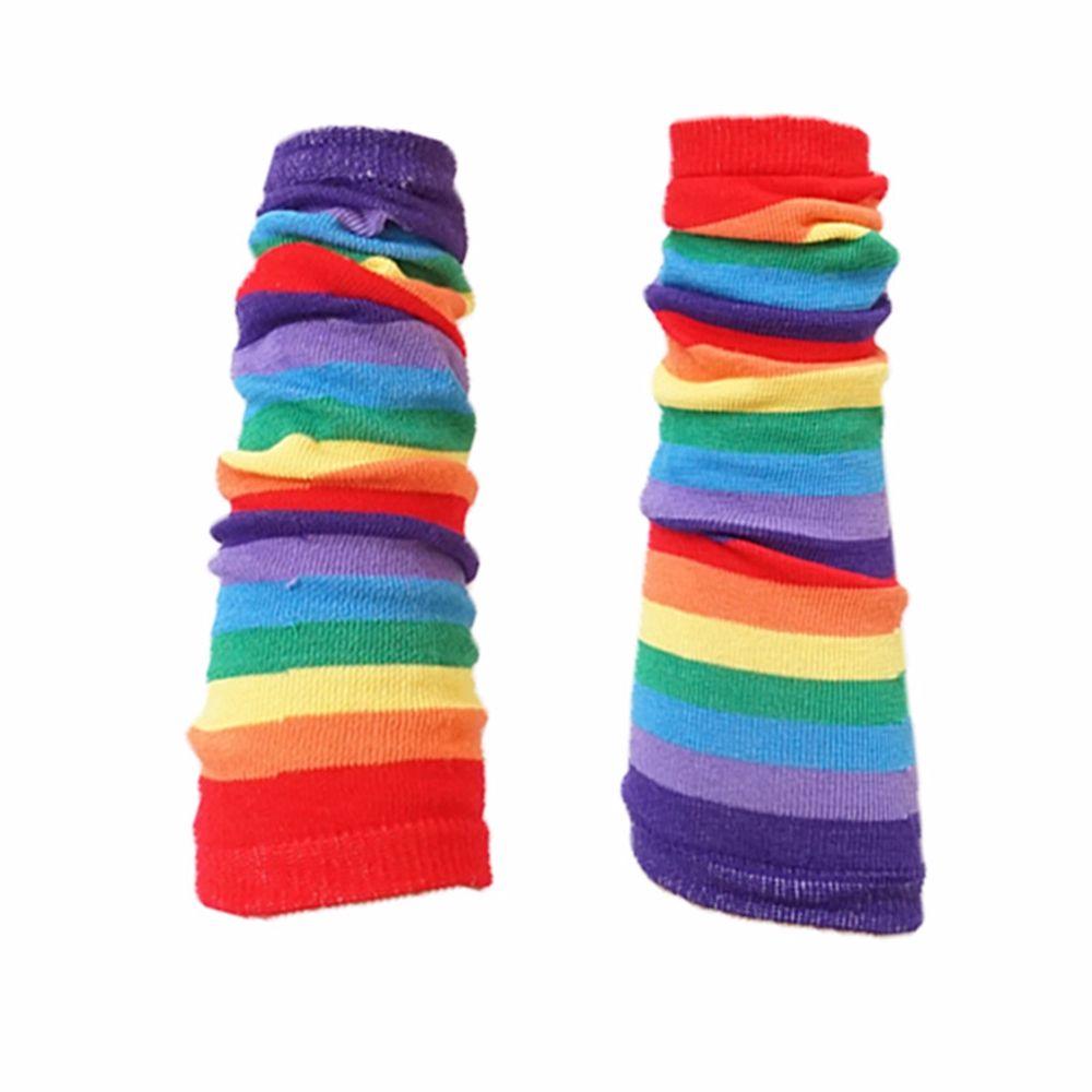 Thin Sun Protective Female Arm Warmers Striped Arm Warmers Knitting Gloves Rainbow Sleeve Cuff