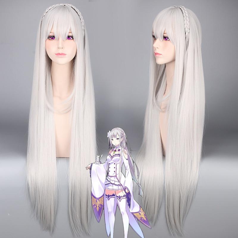 Anime 80CM Women Long Cosplay Wig Life In a Different World from Zero Re:Zero Kara Hajimeru Isekai Seikatsu Emilia