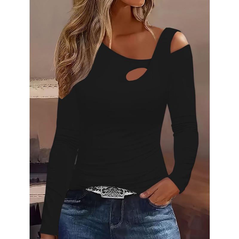 DAFIFY Женская мода повседневная весна осень однотонный принт длинный рукав косой воротник блузки и рубашки