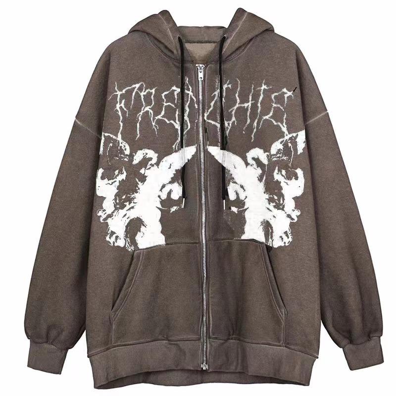 2023 Европейская и американская новая толстовка с капюшоном на молнии, кардиган, толстовка в стиле ретро, ​​мужская и женская уличная мода, пальто для пар большого размера