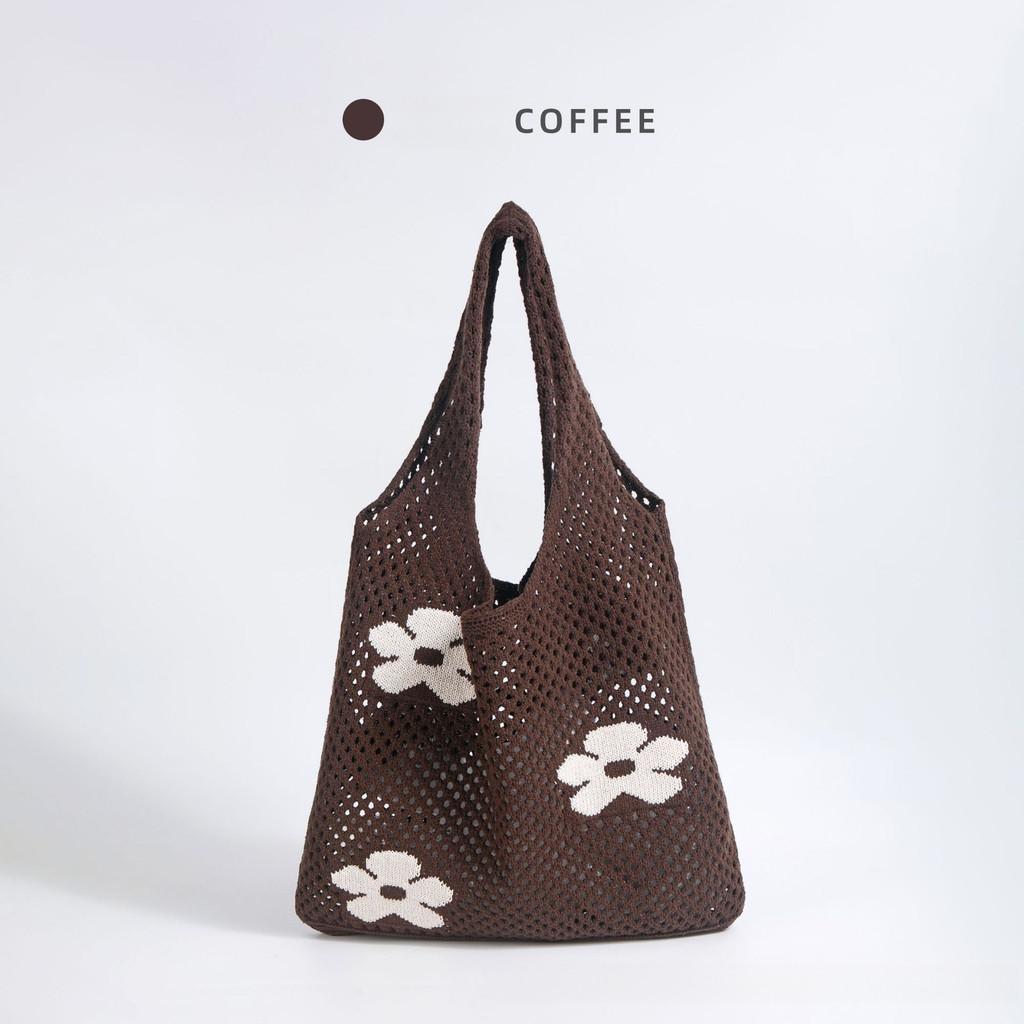 New Japanese And Korean Tote Bag Flower Bag Knitted Bags Mesh Hollow Out Shoulder Bag