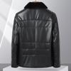 Futing Men's Sheepskin Down Leather Jacket with Lamb Wool Collar