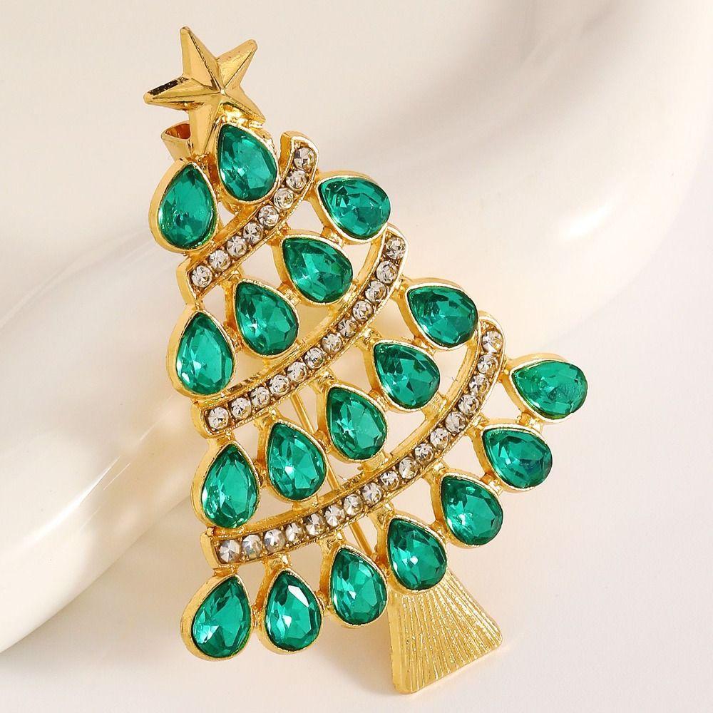 Zinc Zinc Alloy Rhinestone Brooch Full Rhinestones Christmas Crystal Pins Christmas Tree Brooch Unisex