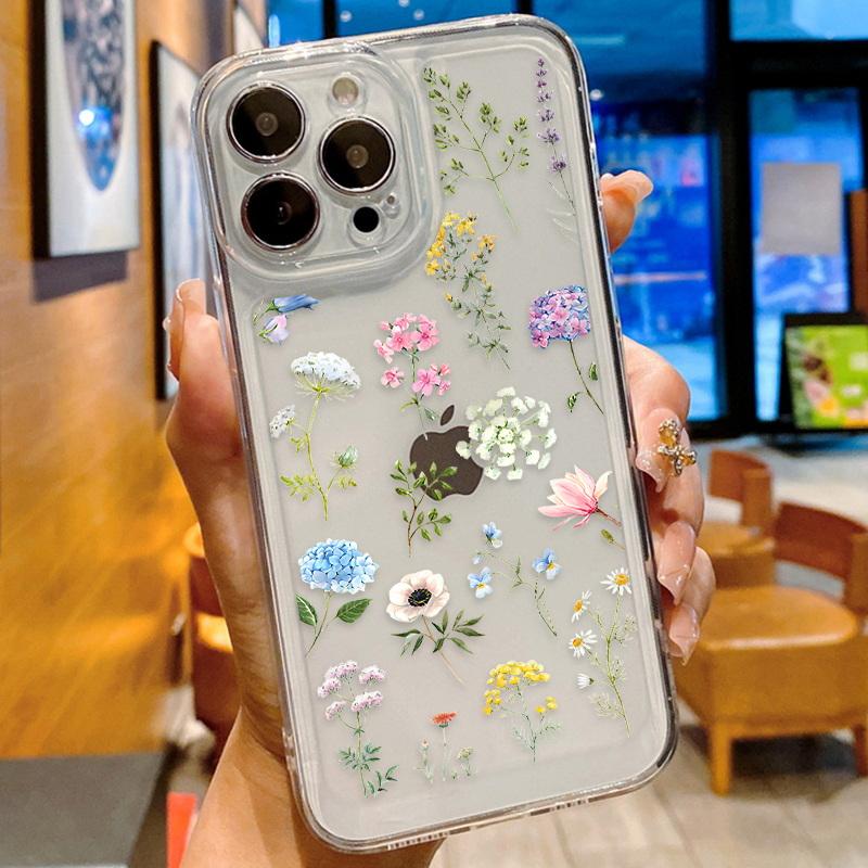 Модный цветочный чехол для телефона iPhone 16 15 14 Pro Max 13 12 11 ударопрочный силиконовый чехол прозрачный чехол