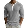 Мужской однотонный топ с рубчатой текстурой, на пуговицах, с круглым вырезом и длинными рукавами