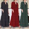 Printed Lapel Long Sleeve Insert Pocket Simple Loose Casual Long Shirt Dress