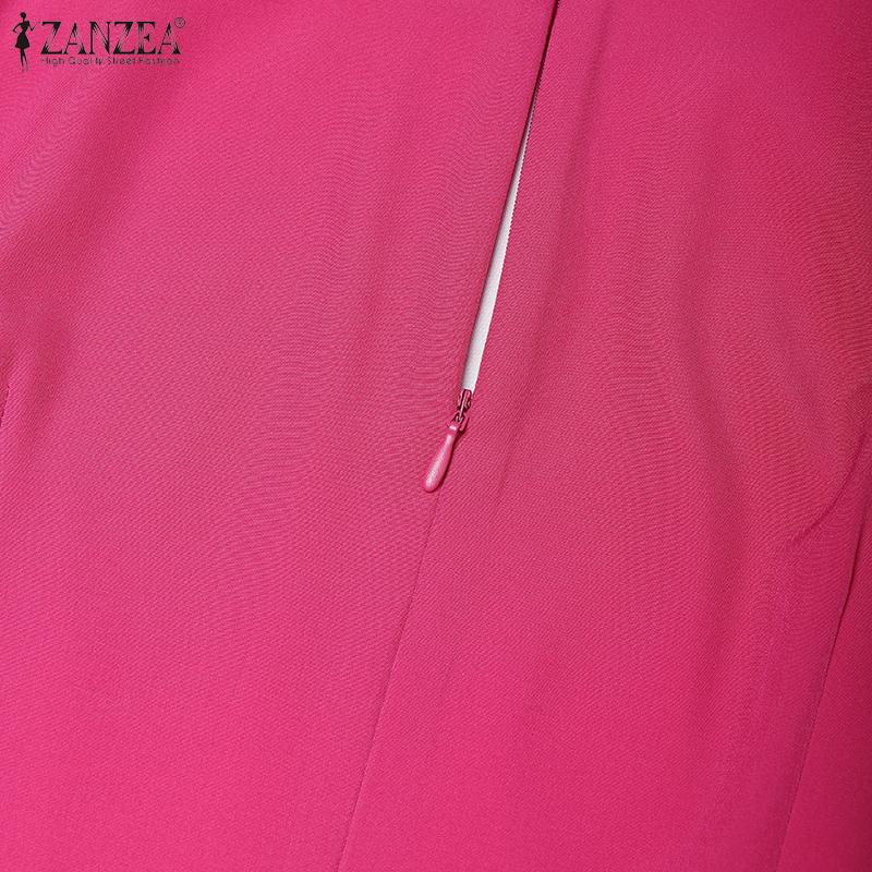 ZANZEA Women Casual Round Neck Short Sleeve Summer Lace Patchwork Dress