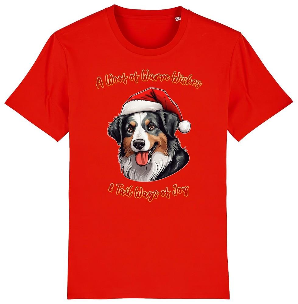 Детская рождественская футболка Австралийская овчарка Санта Собака Гав Пожелания Собаки Мальчики Девочки