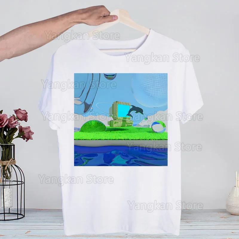 Frutiger Aero Men Shirt Harajaku Mens Clothing Summer Streetwear Casual Loose Print Tee Short Sleeve Tops