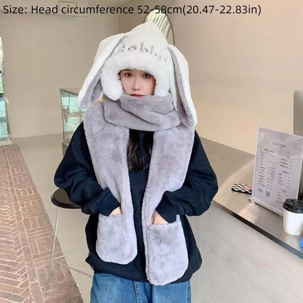 Thicken Plush Scarf Hat Gloves Set Keep Warm Plush Scarf Cute Hooded Scarf Women Girls