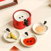 4pcs Ceramic Apple Snack Plate with Collector - Cute Apple-Shaped Dip Dish, Ideal for Home Decor, Kitchen Condiment Plates